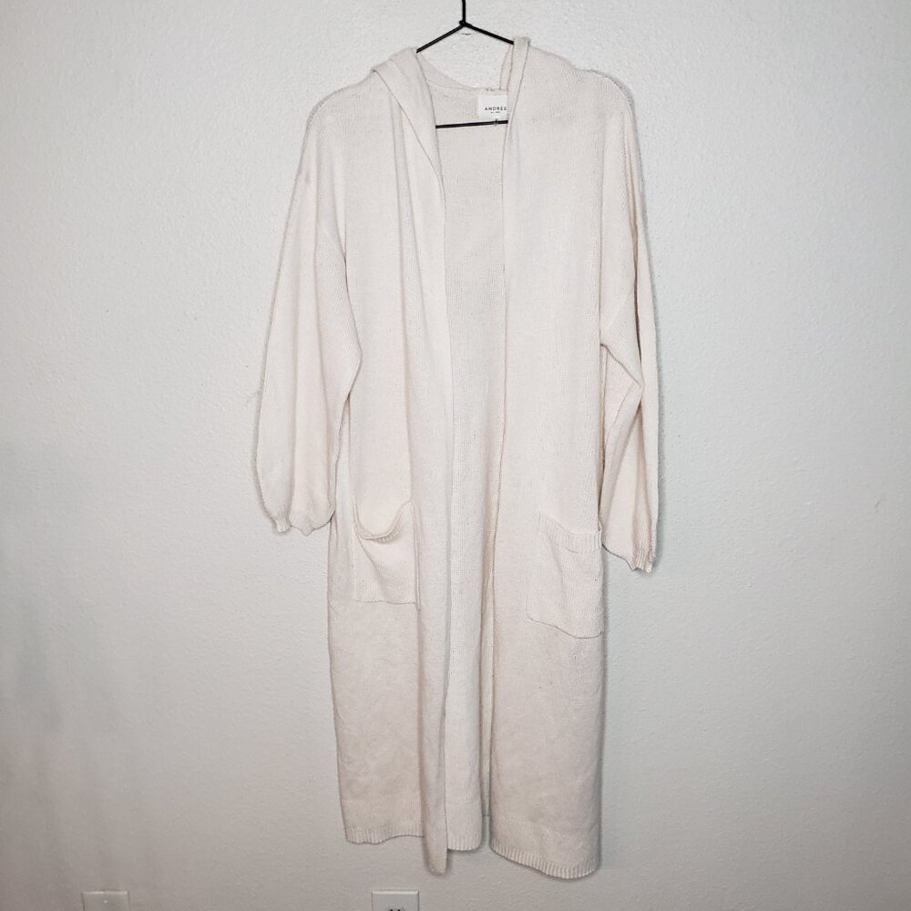 Anree by Unit Sz M Beige Knit Hooded Long Cardigan